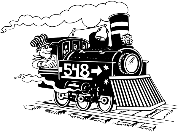 Old fashioned steam engine and engineer vinyl sticker. Customize on line. Trains 096-0025